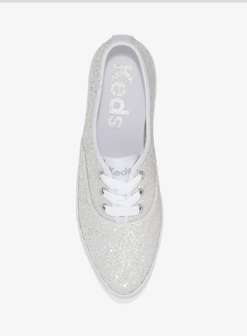 Keds Women's Point Lace Up Platform Glitter Casual Sneaker White - Image 5